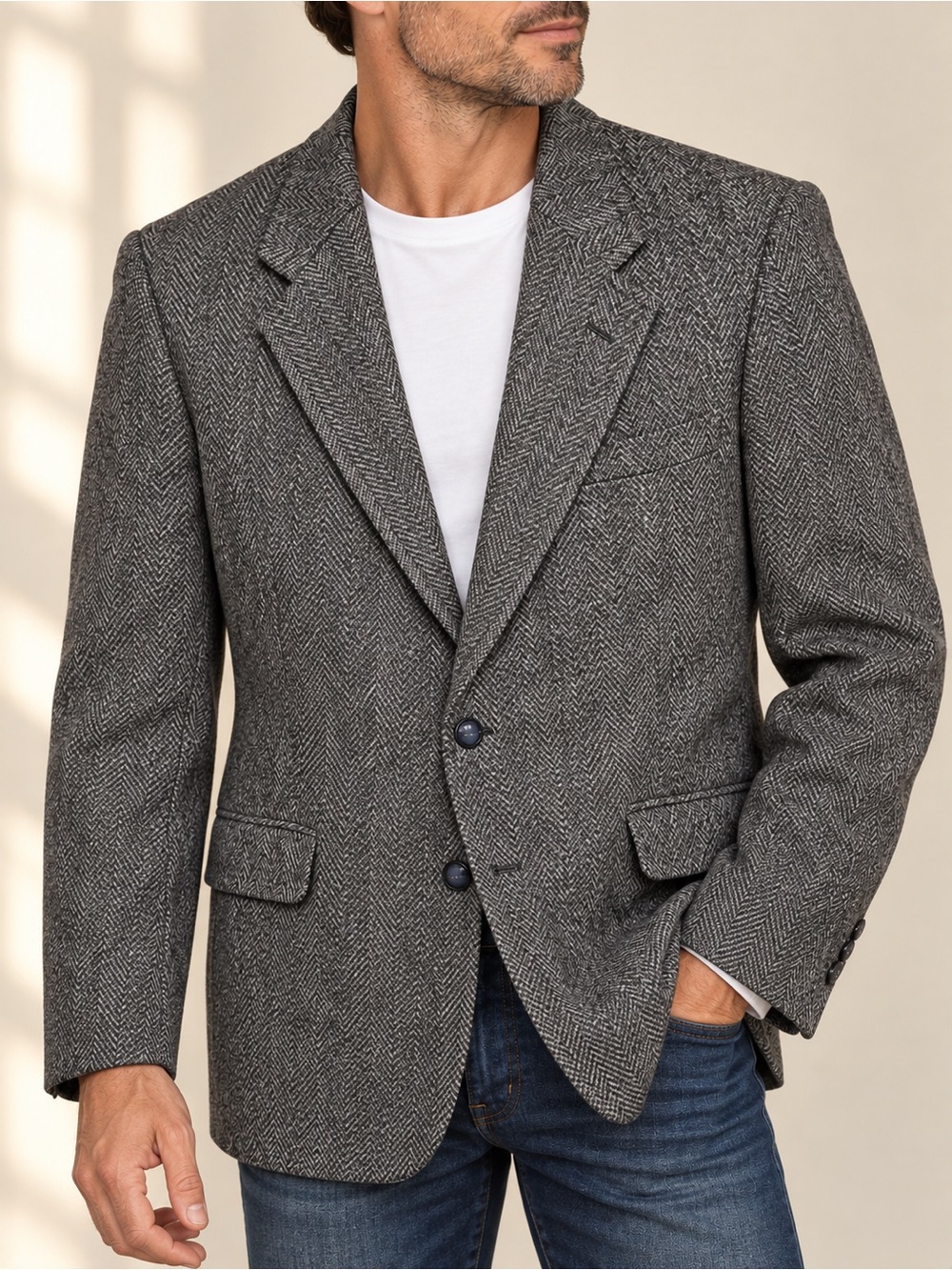 Vintage Towncraft Wool Herringbone Tweed Sport Coat Blazer Gray #492